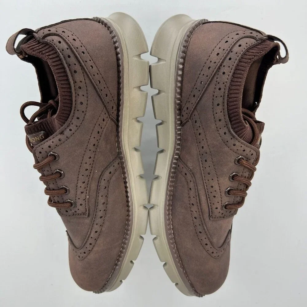 Haoyundong Mens Brown Oxford Faux Leather Casual Fashion Low Top Size 7 Shoes